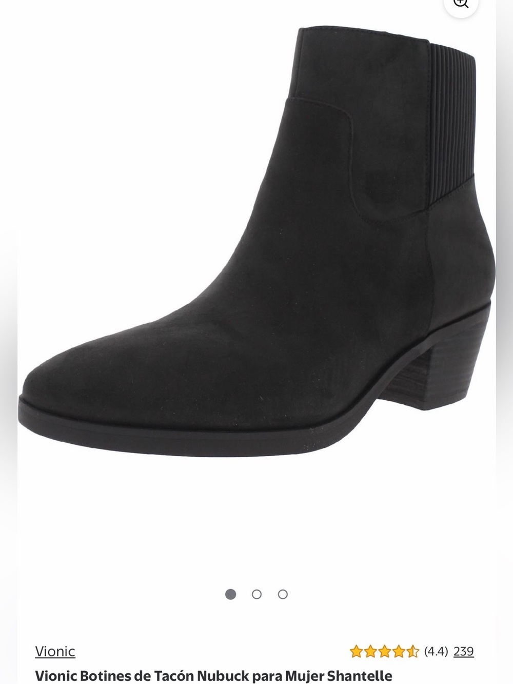 Vionic SHANTELLE Black Nubuck Ankle Boot with Elastic Side Panel